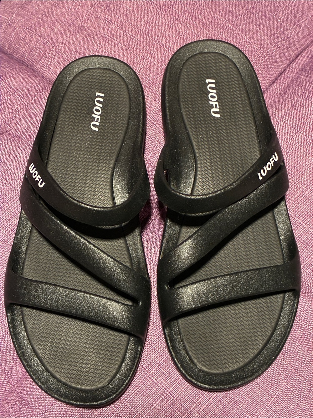 LUOFU Black Strappy Slide Sandals